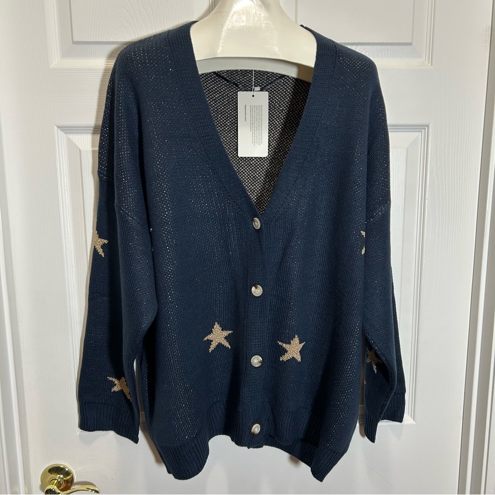 BloomChic Midnight Blue Cardigan with Star Details